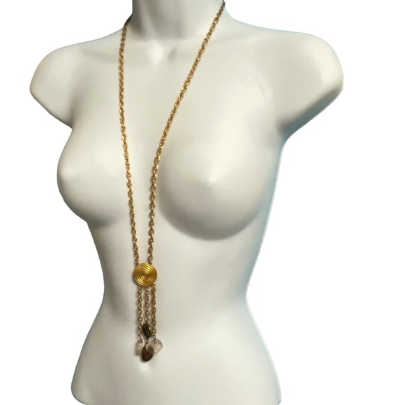 LCi LIZ CLAIBORNE Long Gold Necklace Dangles Toggle Clasp - Picture 5 of 7